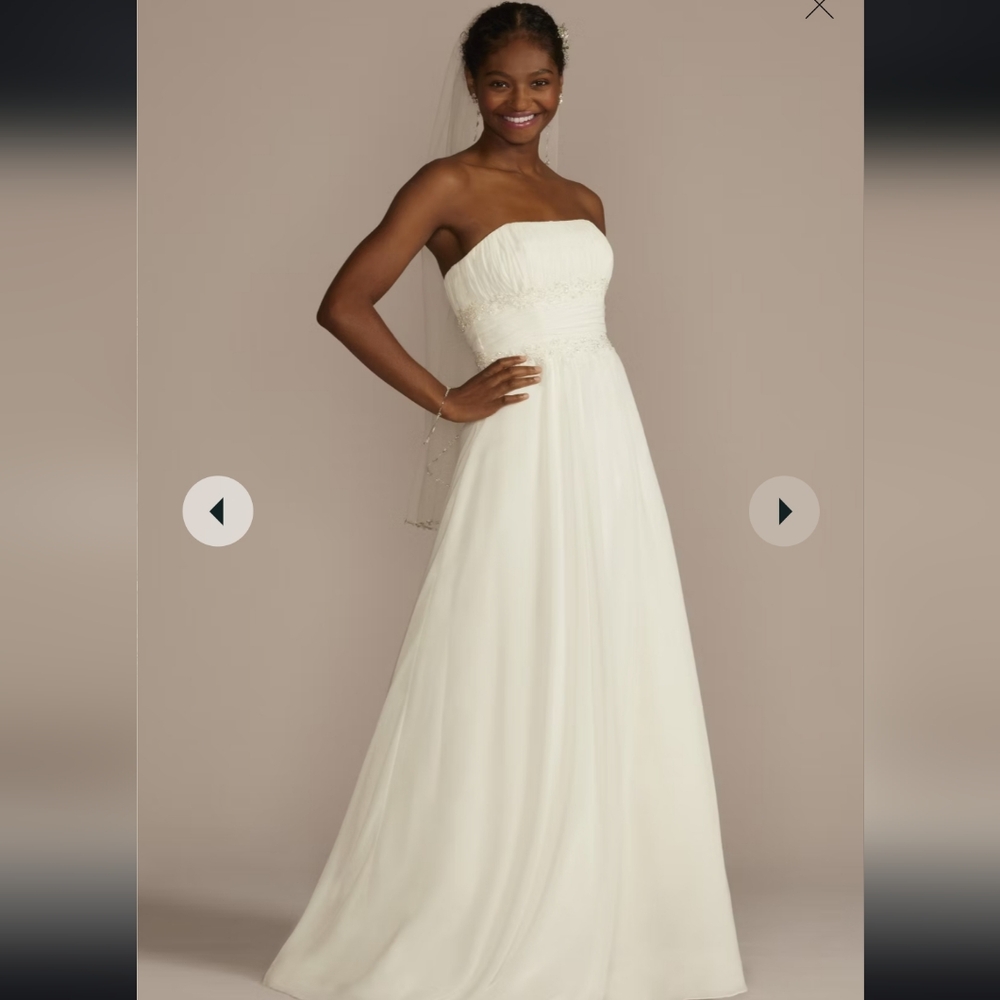 DAVID'S BRIDAL COLLECTION chiffon a-line wedding dress with beads 16W